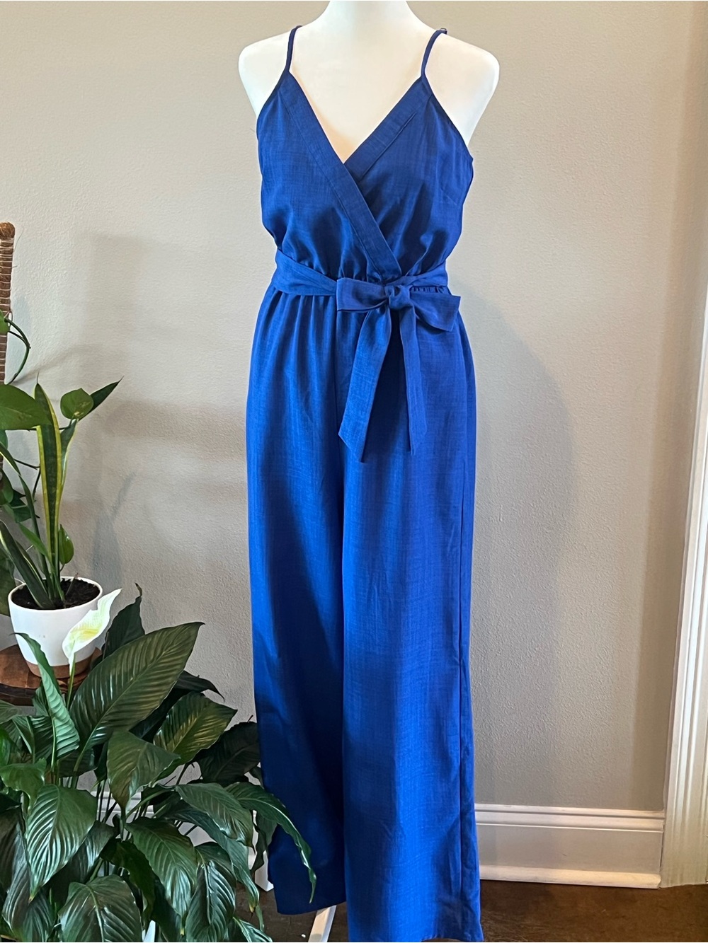 Flying Tomato Stunning Royal Blue Wrap-Front Wide-Leg Jumpsuit boutique